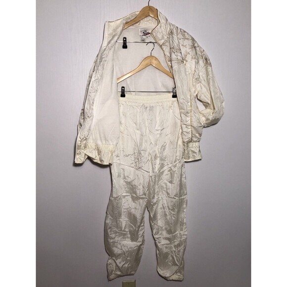 Active Exchange Tracksuit Womens Medium White Gold Pants Jacket Set 80s 90s - Picture 6 of 13